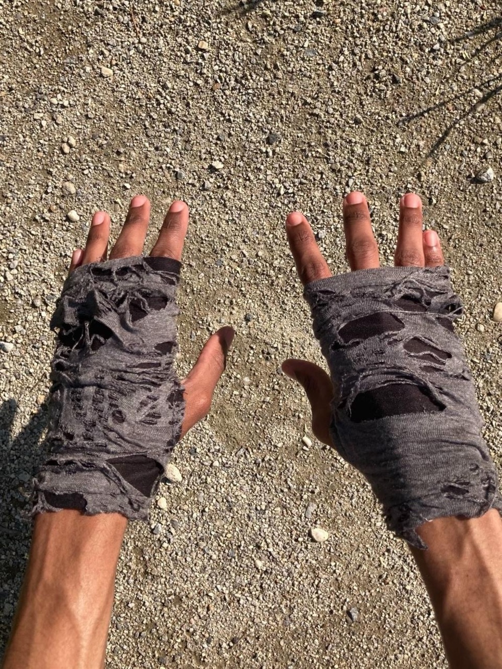 2 pcs Punk Grunge grey Distressed ripped fingerless gloves gothic emo boho